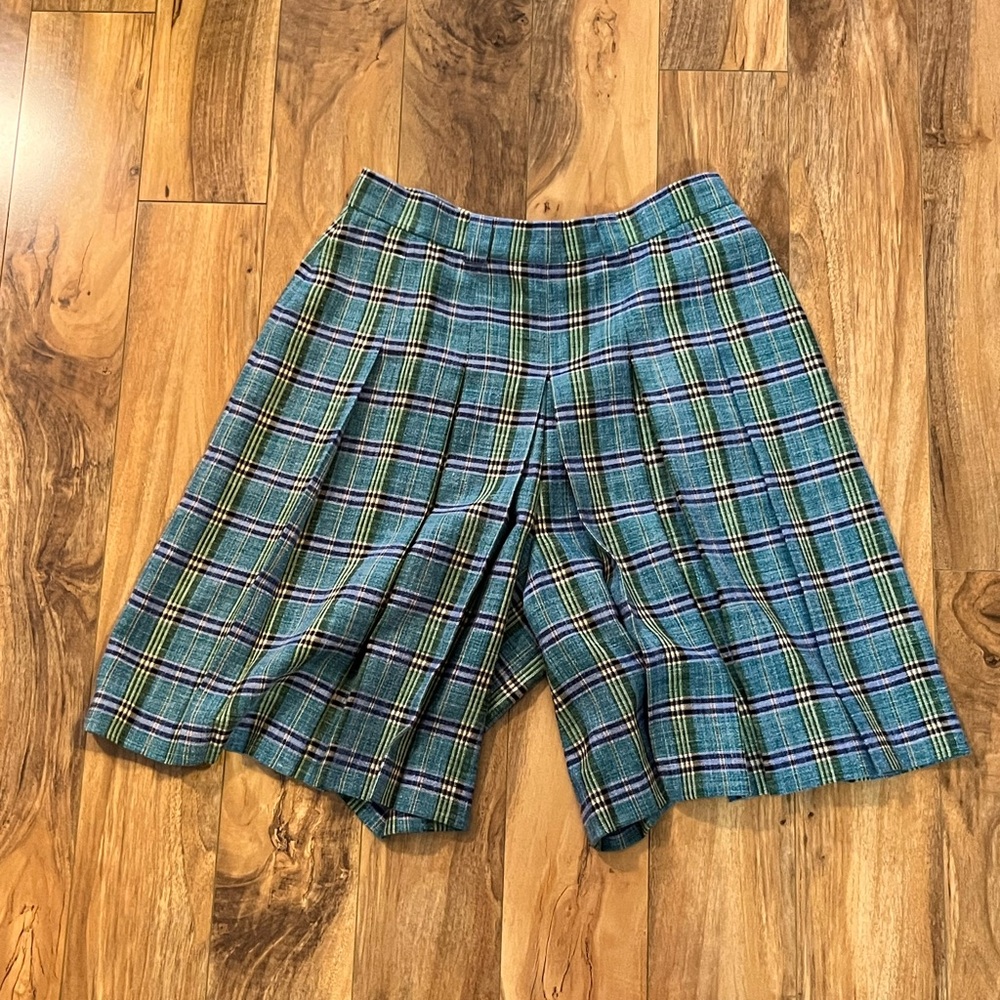 Don Caster Preppy Teal & Blue Plaid Women’s High Waisted Shorts NWT Size 12